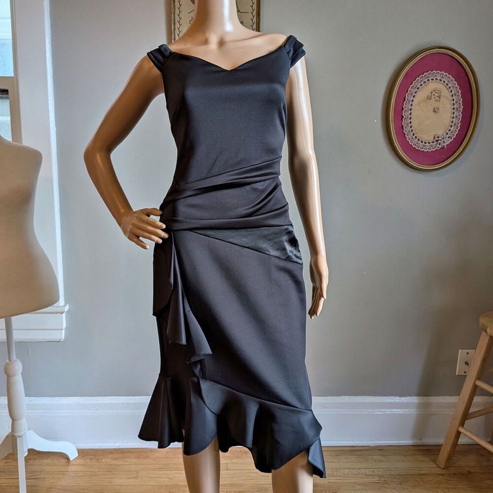 Vintage Y2K Venus Midi Dress Black Cocktail Siren Formal LBD Size Small